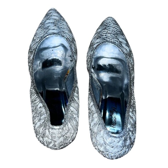 Wild Rose Pointed Toe Silver Lace Kitten Heel Pumps Size 8.5 Womens Closed Toe S - Picture 9 of 11